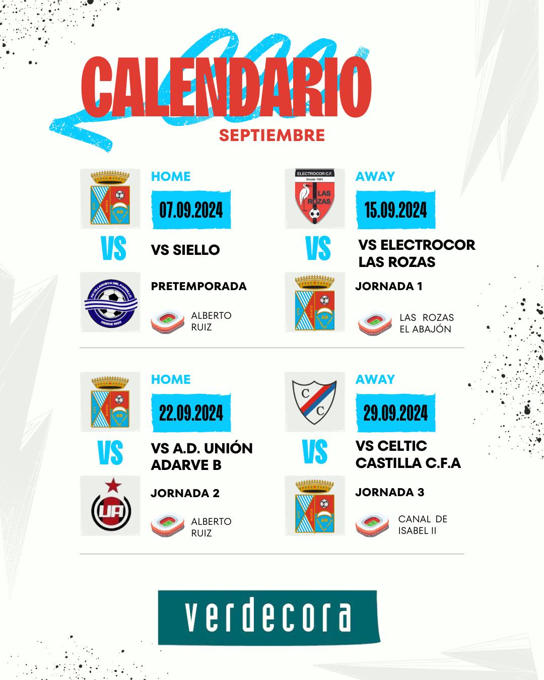 Calendarios de Septiembre de nuestros primeros equipos