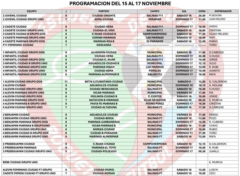 HORARIOS DE FEDERADOS. FIN DE SEMANA 15, 16 Y 17 DE JUNIO 2024