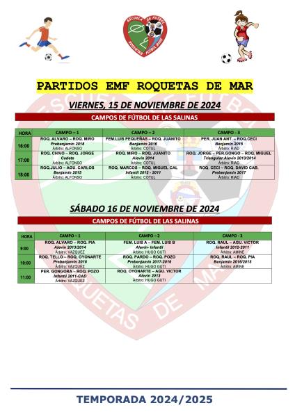 2ª JORNADA DE CONVIVENCIA DE ESCUELA DE FUTBOL 15 Y 16 DE NOVIEMBRE