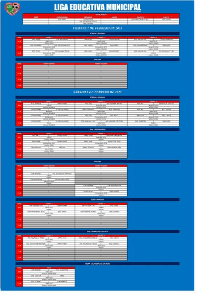 HORARIOS LIGA EDUCATIVA MUNICIPAL. 7 Y 8 FEBRERO 2025