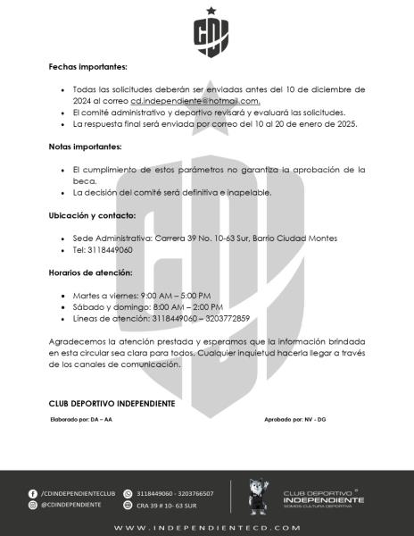 CIRCULAR 020 INFORMATIVA- GESTION BECAS  020-2024