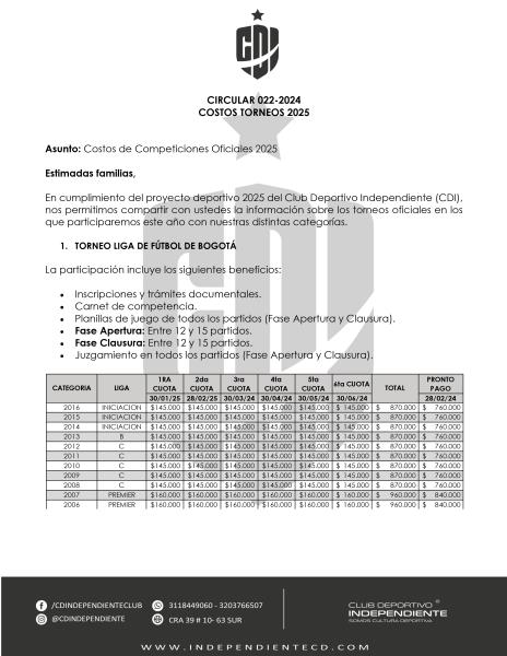 CIRCULAR 022-2024 - COSTOS TORNEOS 2025