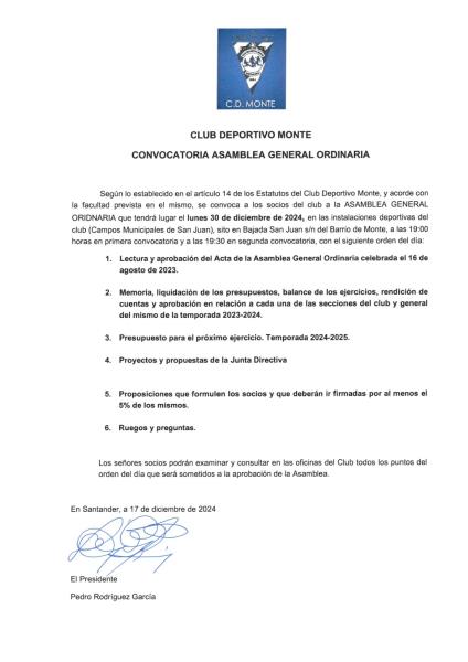 CONVOCATORIA ASAMBLEA GENERAL ORDINARIA