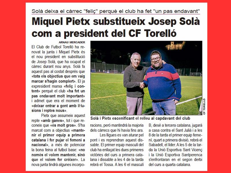 MIQUEL PIETX_NOU PRESIDENT DEL CF. TORELLÓ